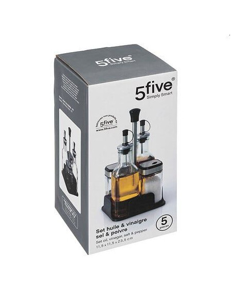 Sliveal Ensemble Condiments 5 Pièces - Bouteilles Sel Poivre Huile Vinaigre En Acier Inoxydable Et Verre